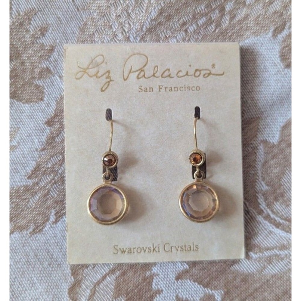 LIZ PALACIOS Swarovski Pink Crystal Leverback Dangle Earrings Gold-Filled NEW